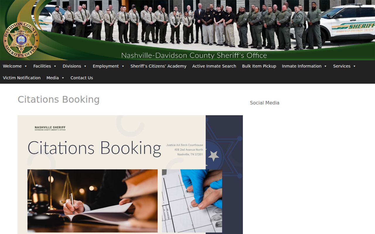 Davidson County traffic warrants: blank citation booking instructions and FTA warning