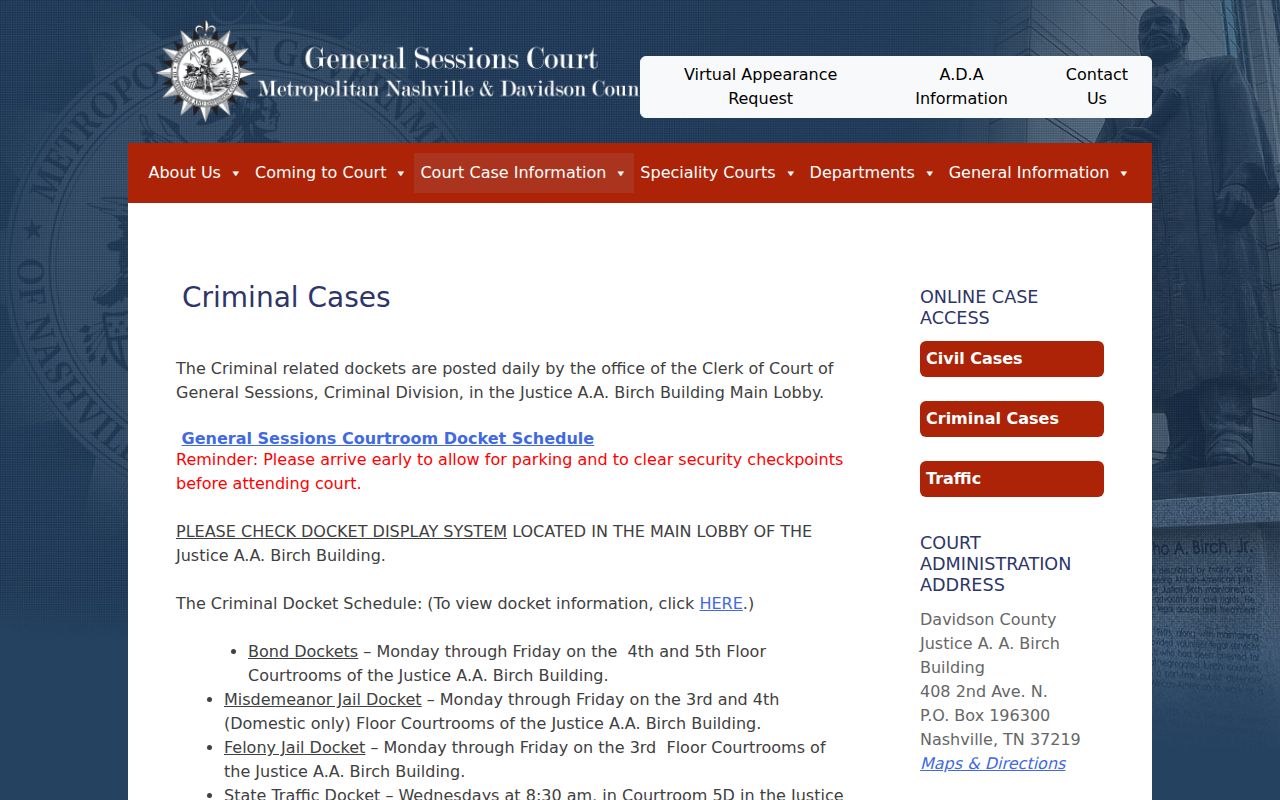 Davidson County bench warrant records: public General Sessions criminal and bond docket information