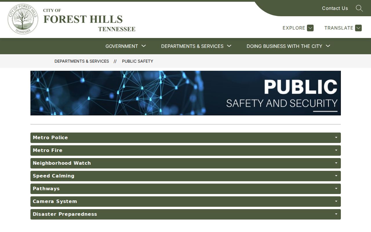 Davidson County Forest Hills warrant records: city public-safety page identifies Metro Police responsibility