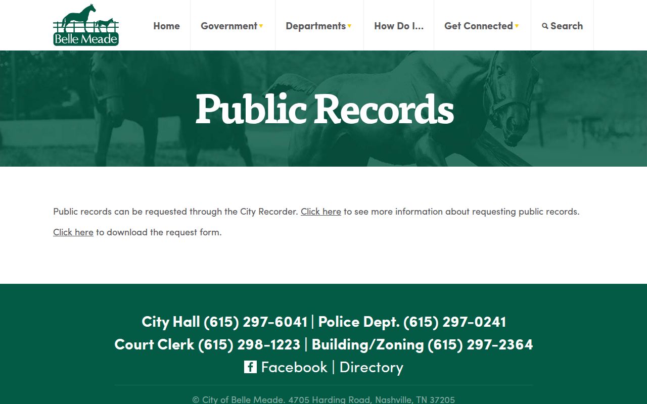 Belle Meade, Davidson County warrant records: City Recorder public-record request route
