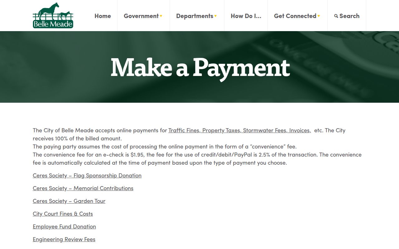 Belle Meade, Davidson County warrant records: city-court online payment options and fees