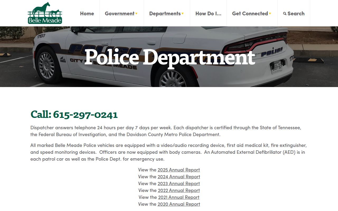 Belle Meade, Davidson County warrant records: city police department and 24-hour dispatcher contact