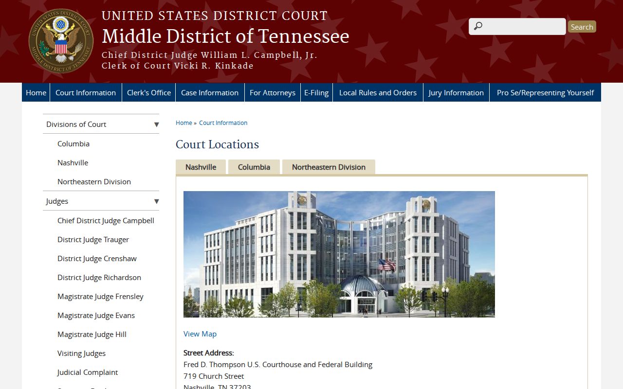Davidson County warrant records: Middle Tennessee federal courthouse location
