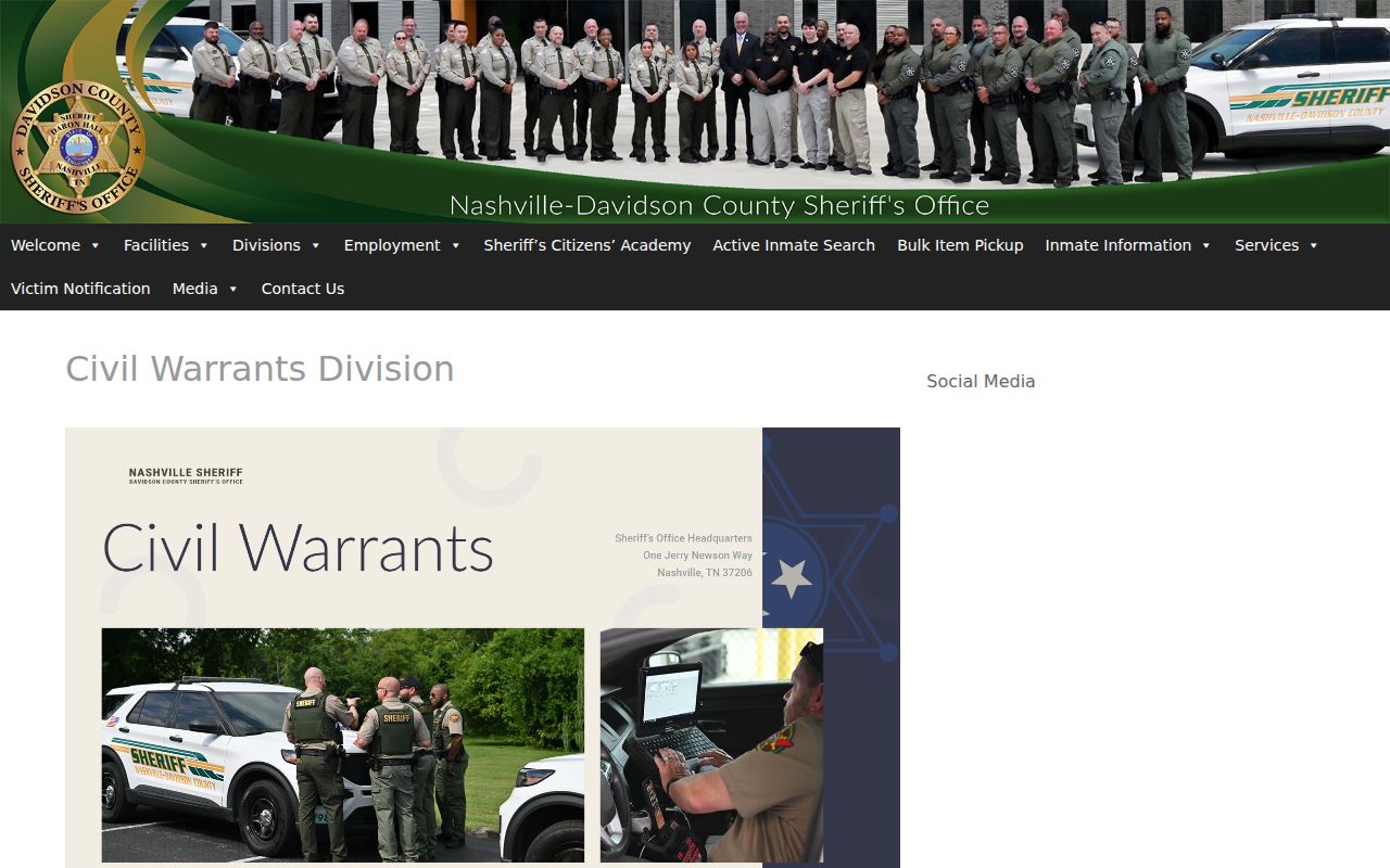Nashville and Davidson County warrant records: DCSO civil process division and public contact block